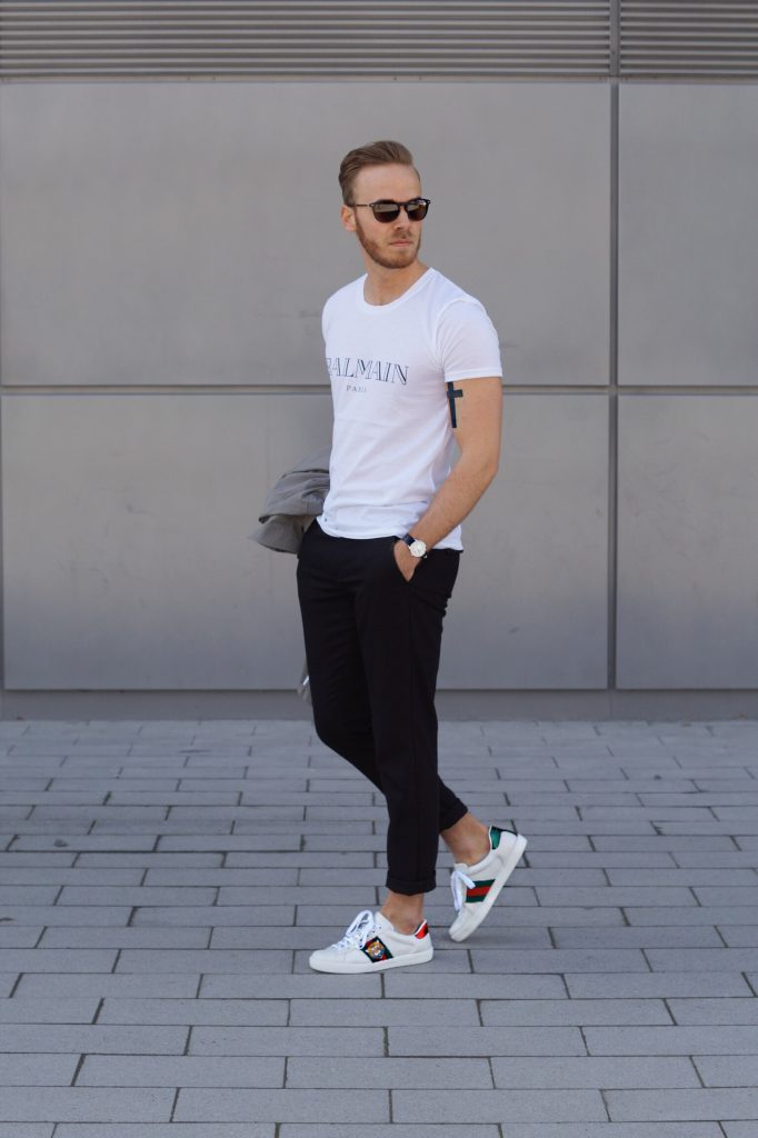 OUTFIT Spring Essentials Gucci Sneakers Balmain Blogger Shirt